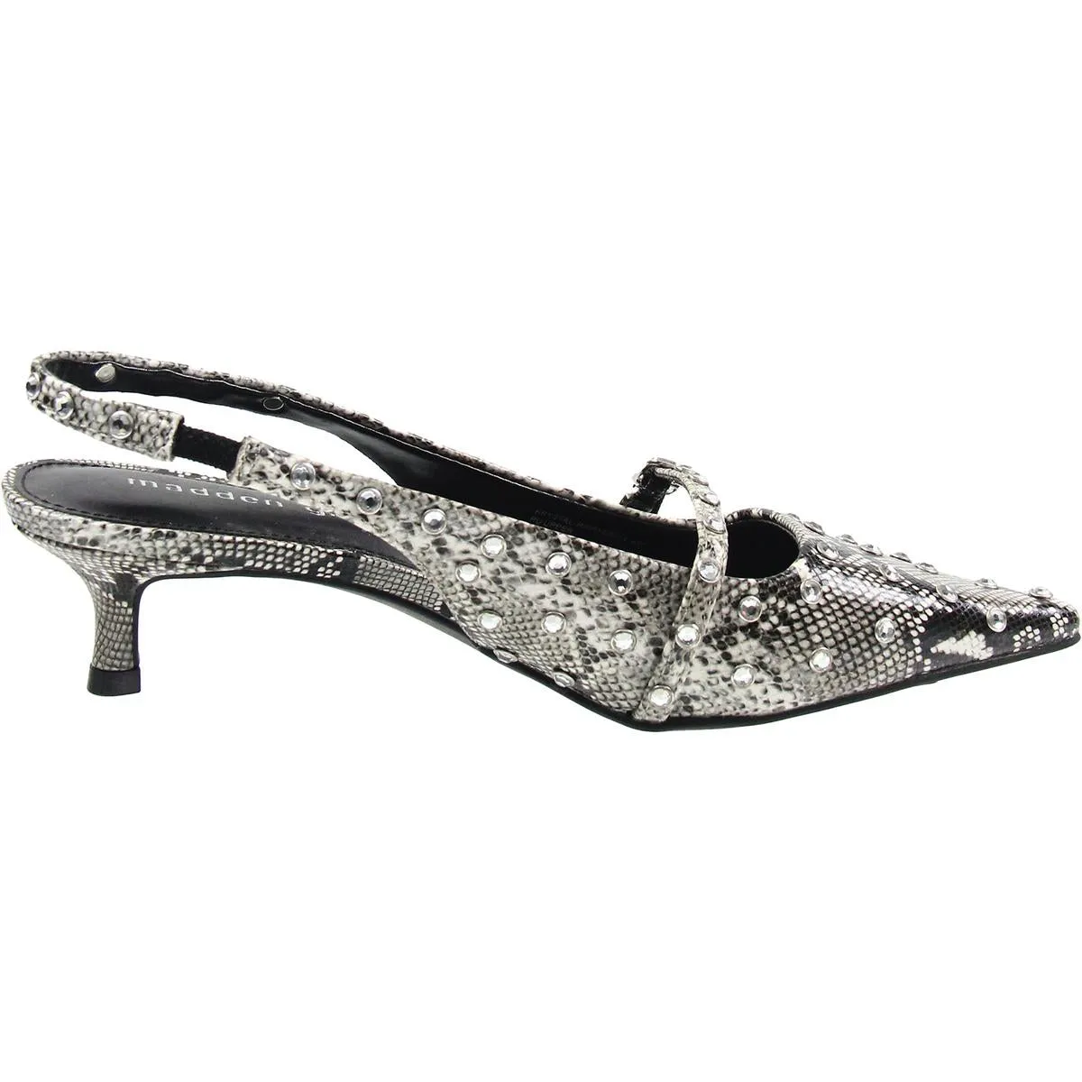 Krystal R Womens Embellished Faux Leather Kitten Heels