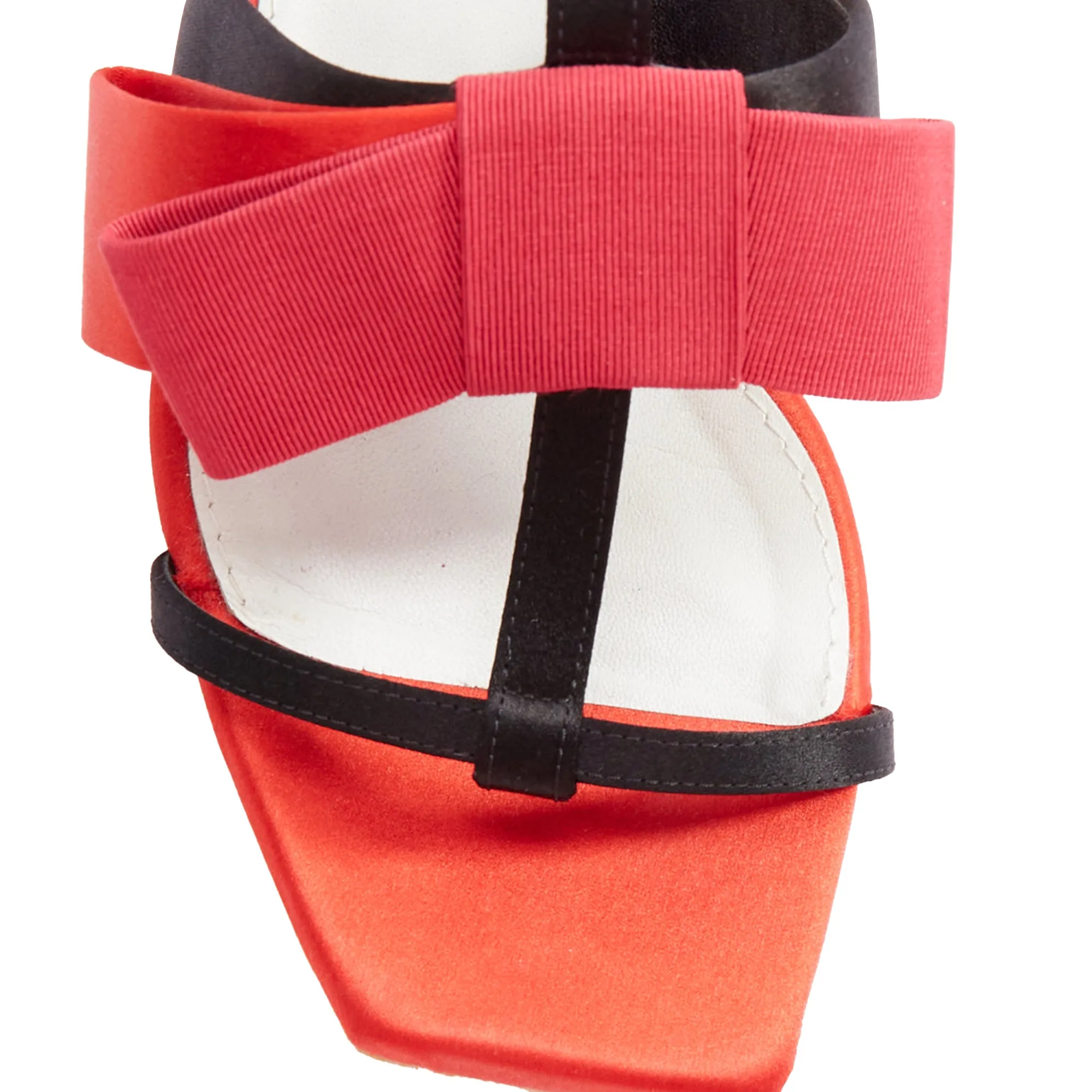 Lanvin Bow Embellished Satin T-strap Chunky Sandals