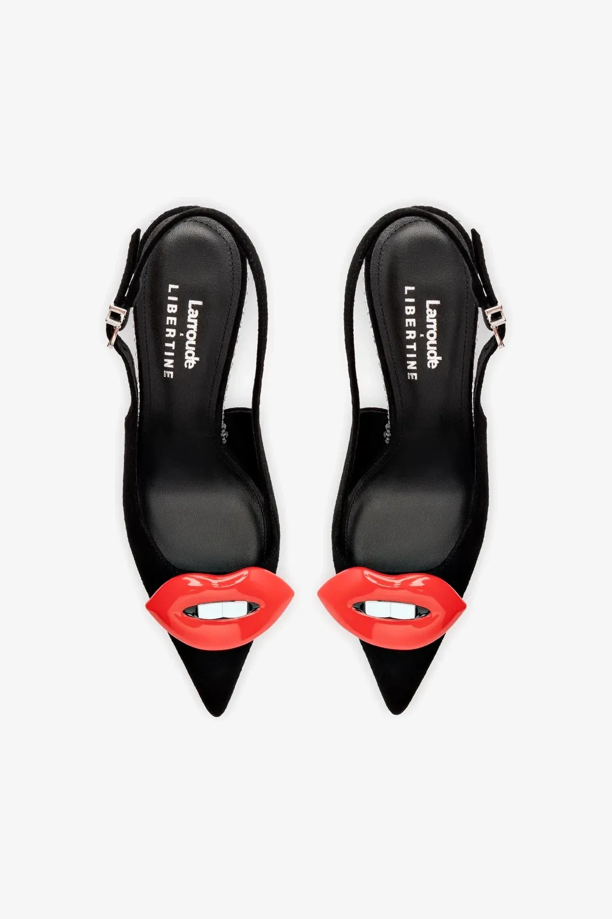Larroud x Libertine Lips Pump Hi In Black Suede and Crystals