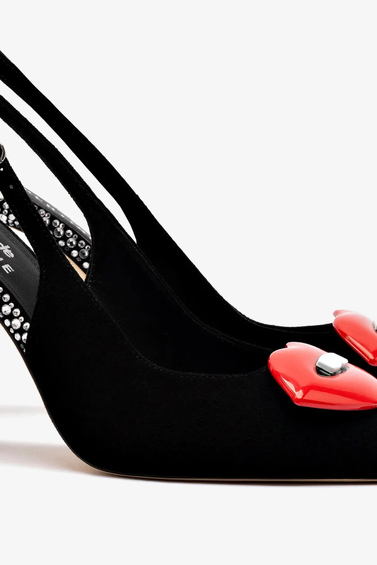 Larroud x Libertine Lips Pump Hi In Black Suede and Crystals
