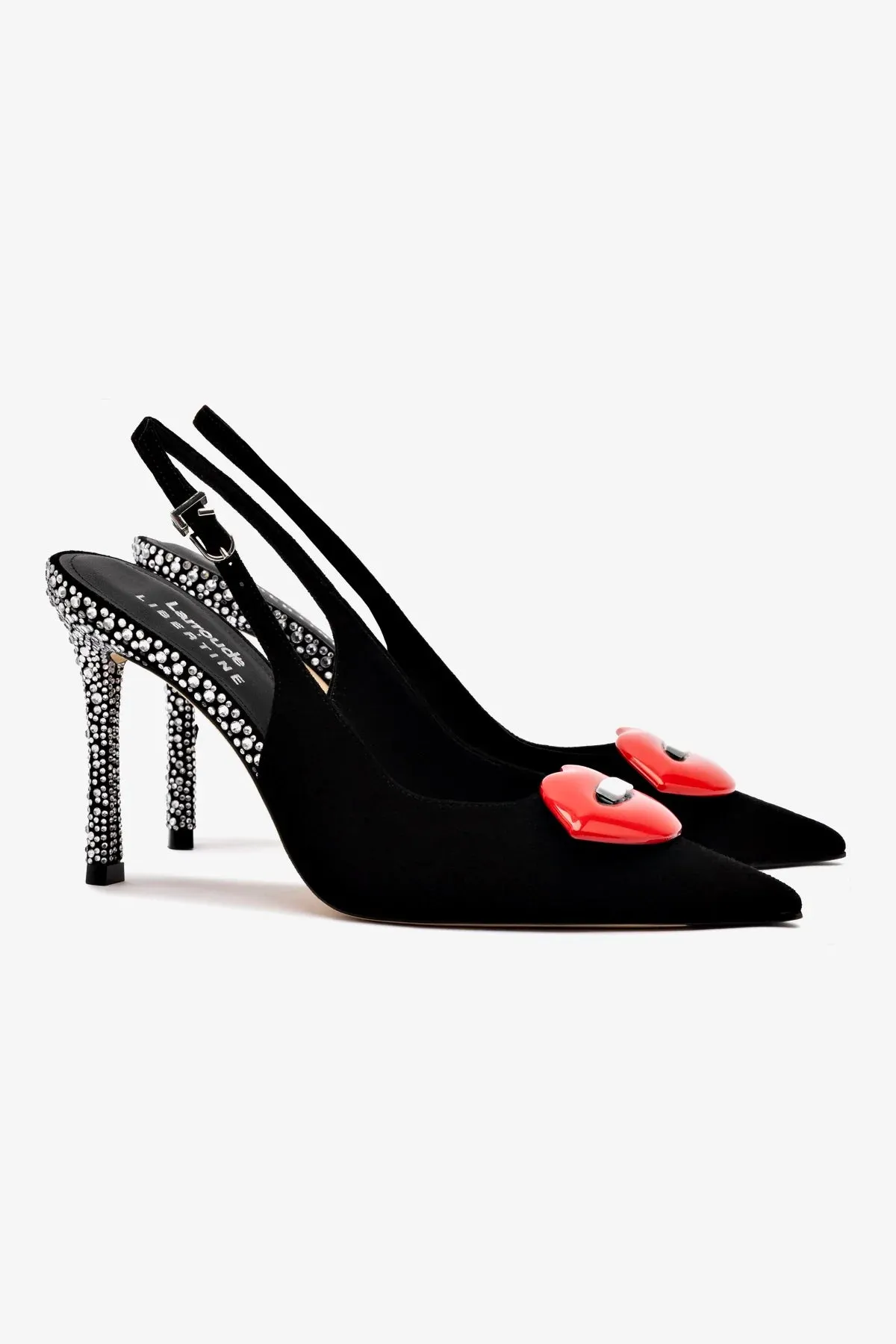 Larroud x Libertine Lips Pump Hi In Black Suede and Crystals