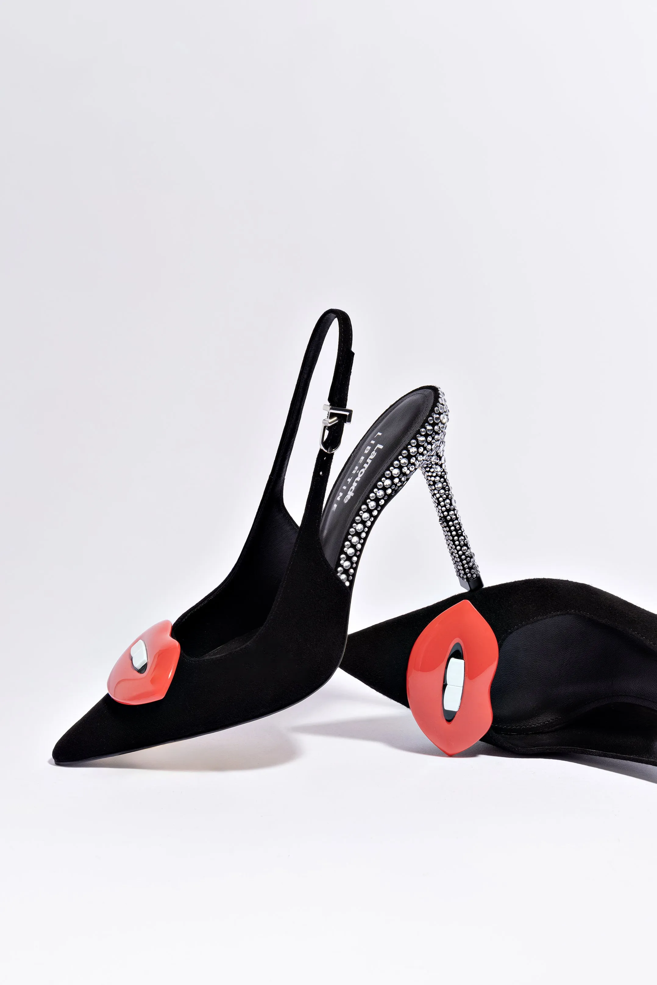 Larroud x Libertine Lips Pump Hi In Black Suede and Crystals
