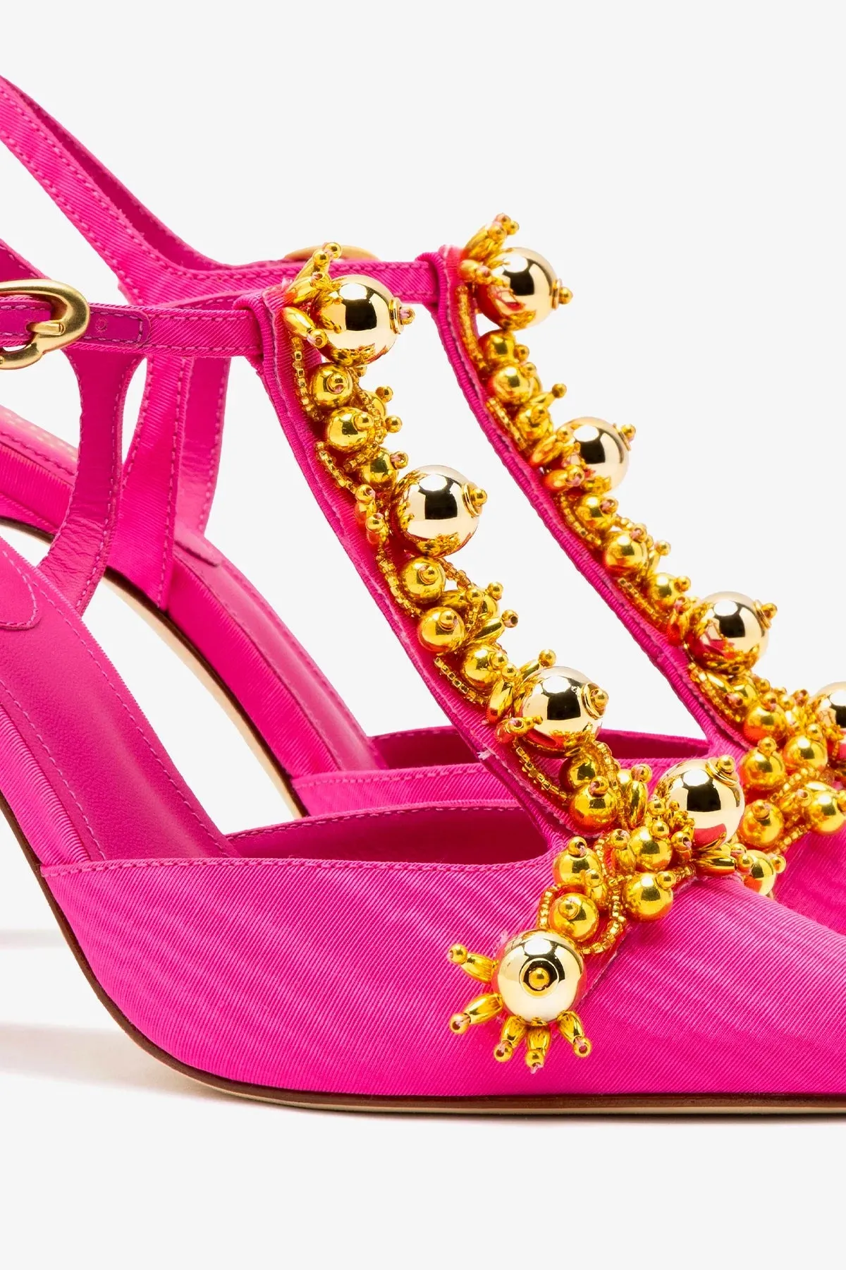 Larroud x Libertine Pump In Magenta Fabric and Golden Balls