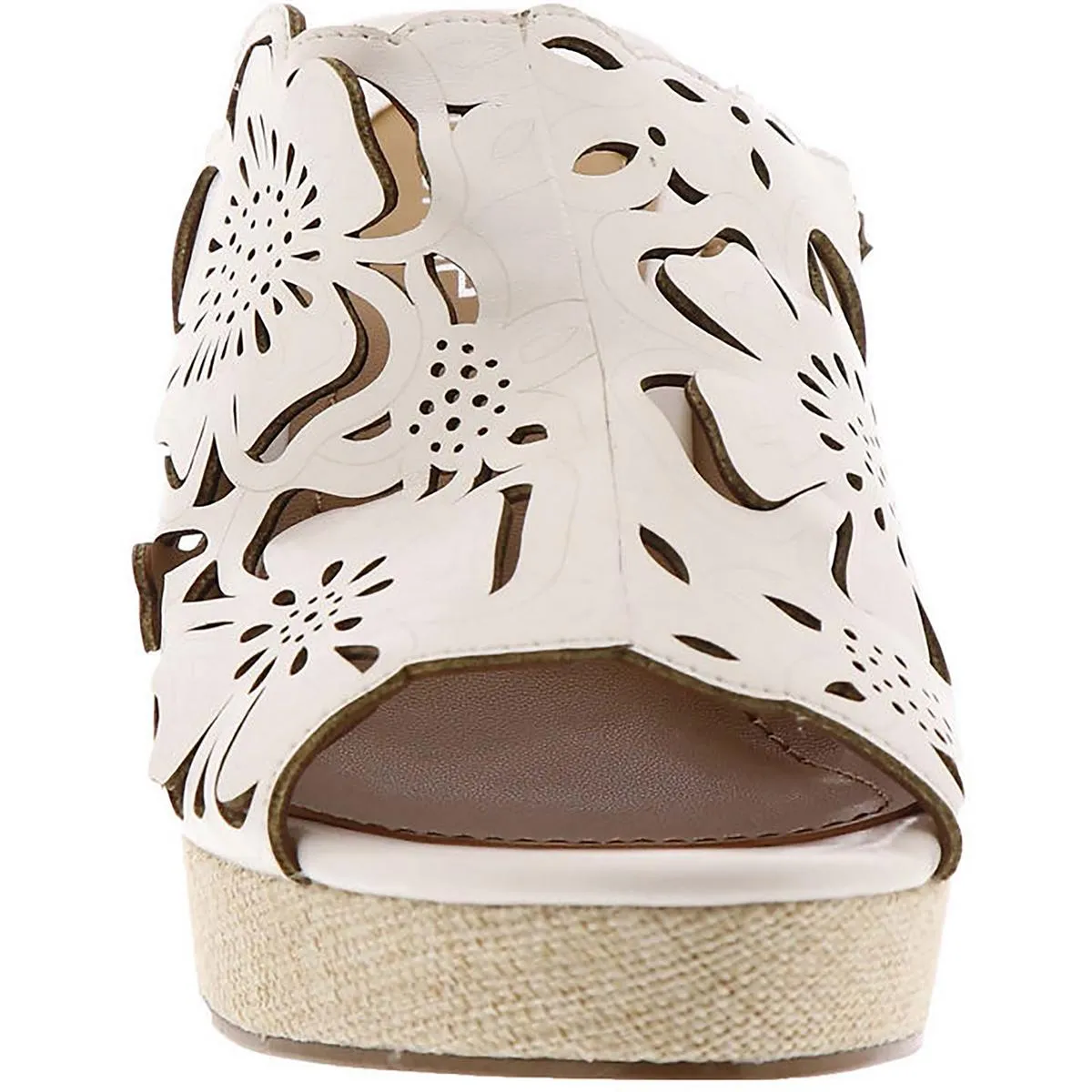 Lashan Womens Faux Leather Laser Cut Wedge Heels