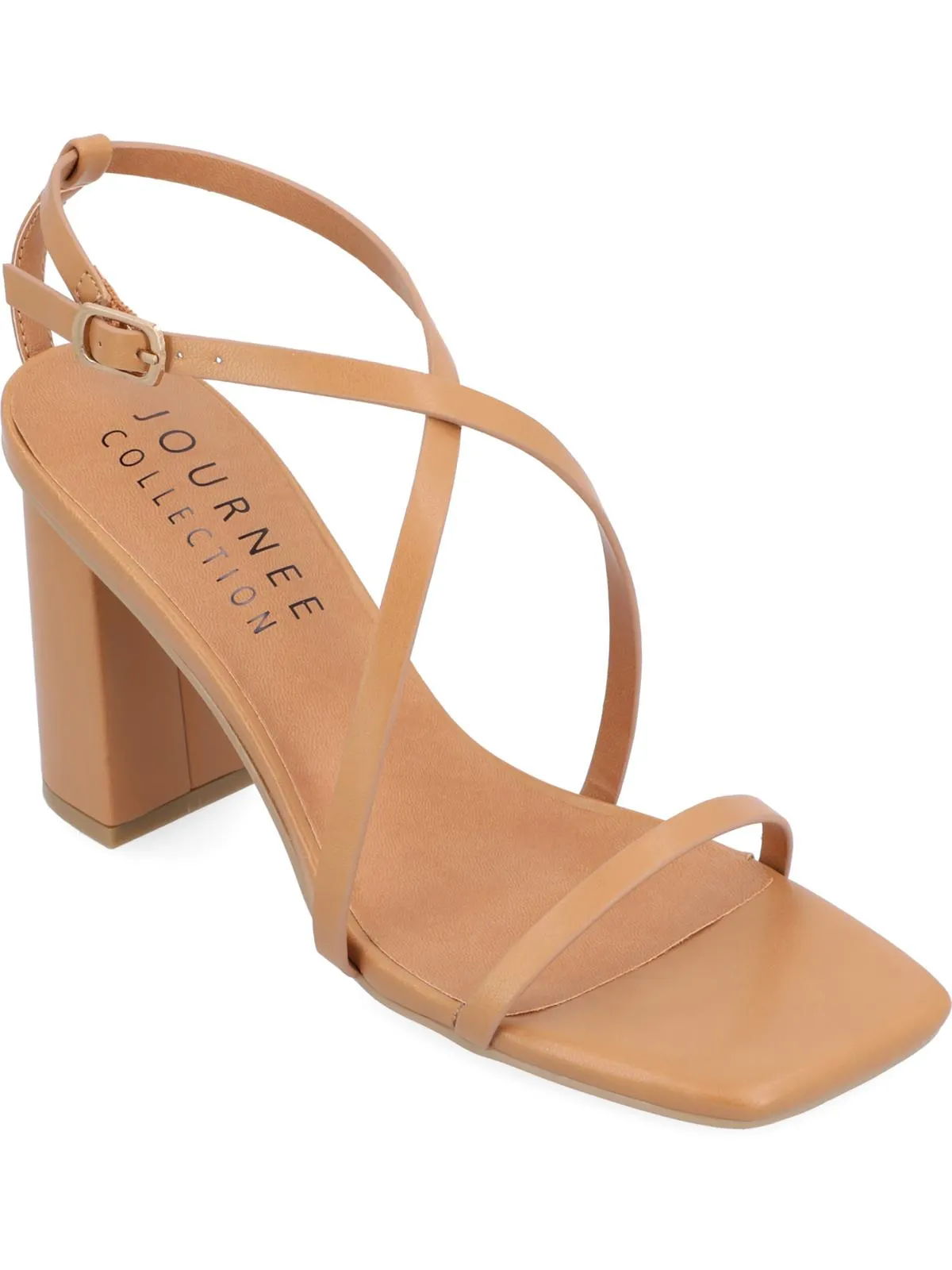 Lenorra Womens Faux Leather Open Toe Block Heels