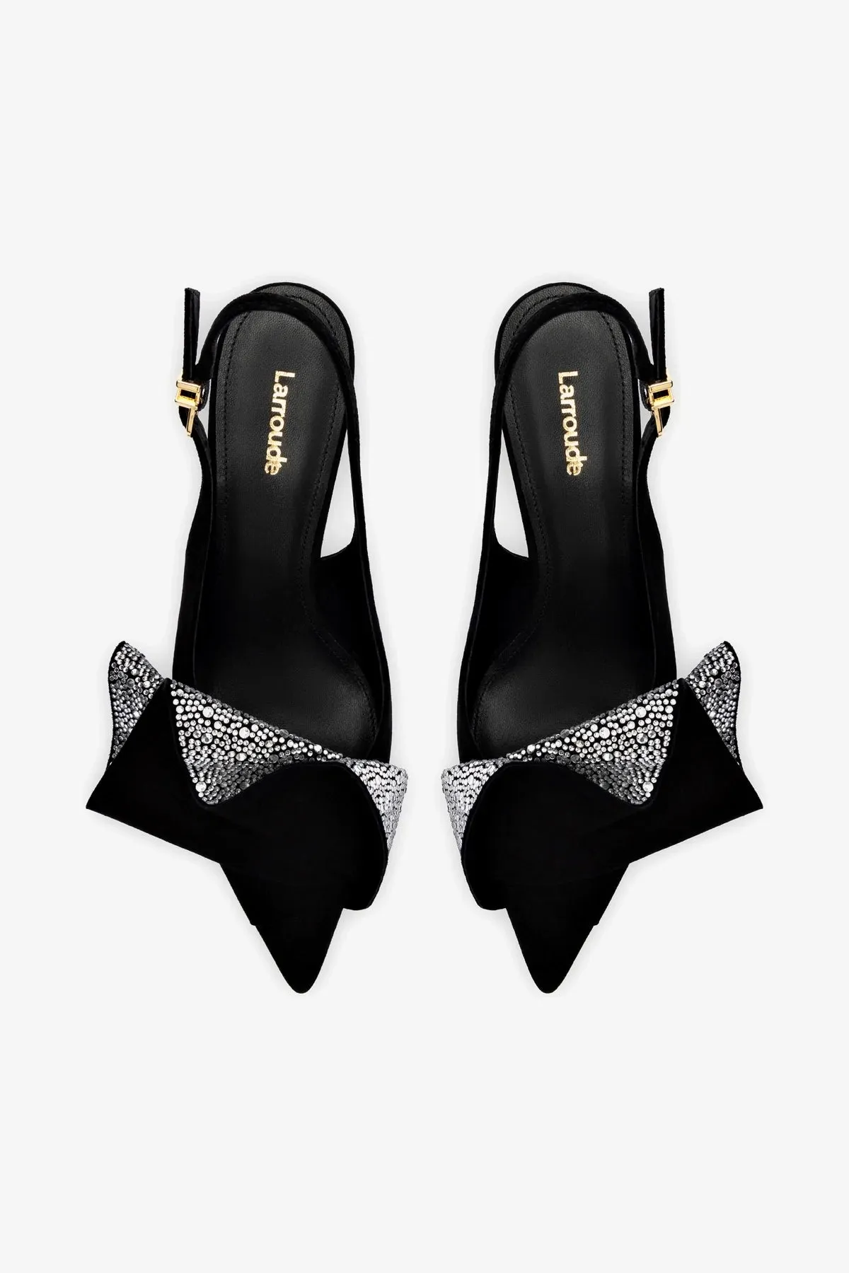 Loulou Ruffle Pump In Black Suede and Crystals