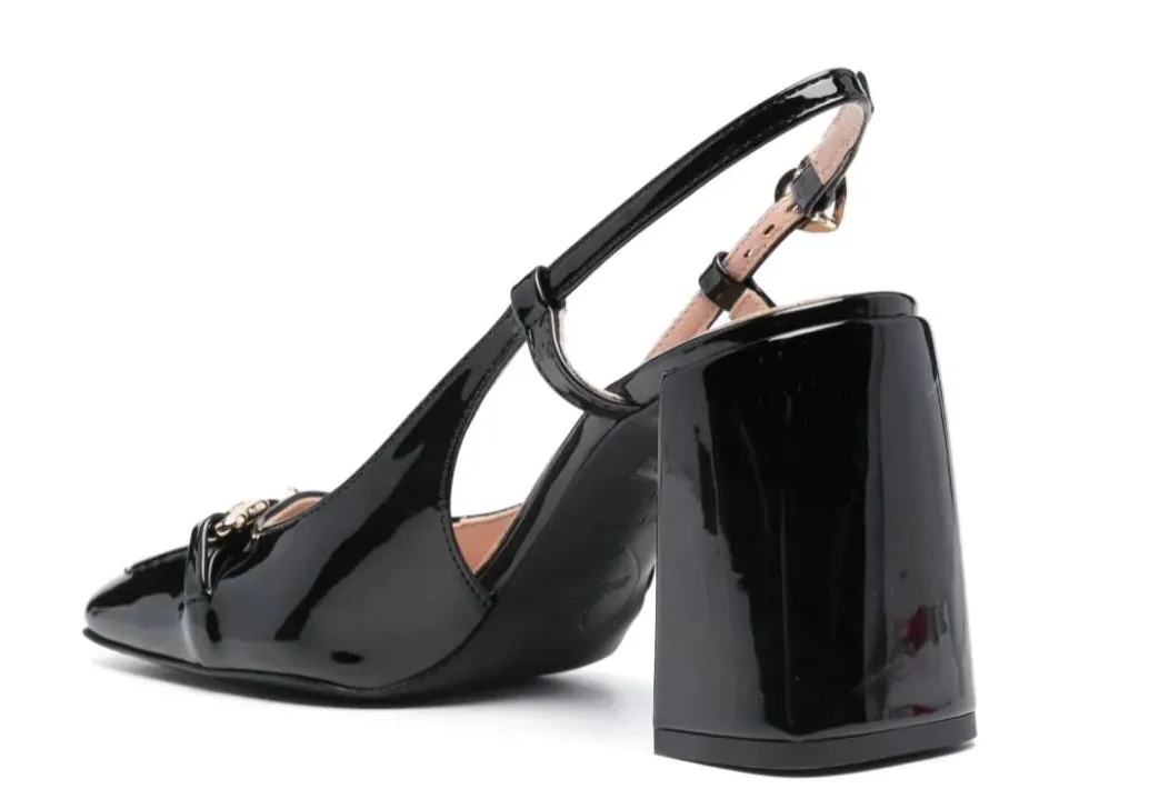 Love Moschino Women Square Toes Pump Adjustable Strap Leather Shoes 000-Black