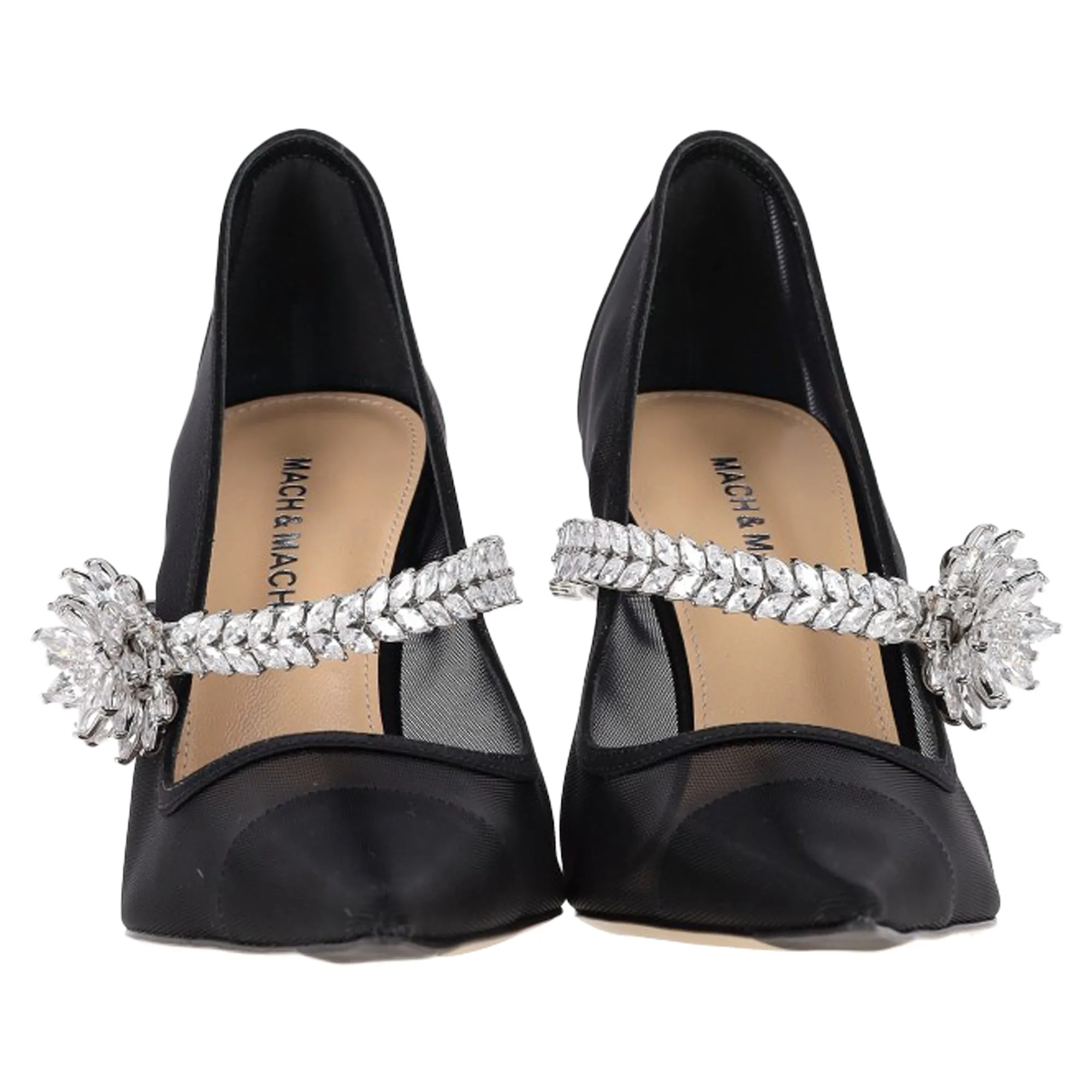 Mach & Mach Lotus Flower Heels in Black Mesh