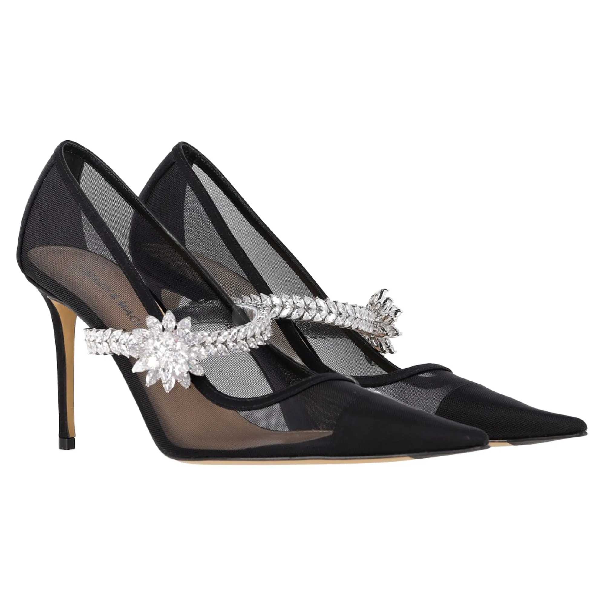 Mach & Mach Lotus Flower Heels in Black Mesh