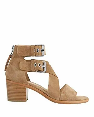 Madrid Suede Stacked Heel Sandals In Camel