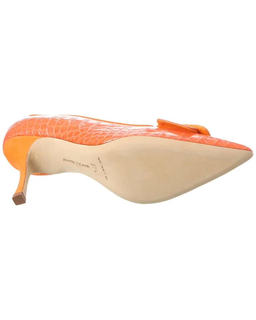 Manolo Blahnik Maysale 90 Croc-Embossed Leather & Suede Pump