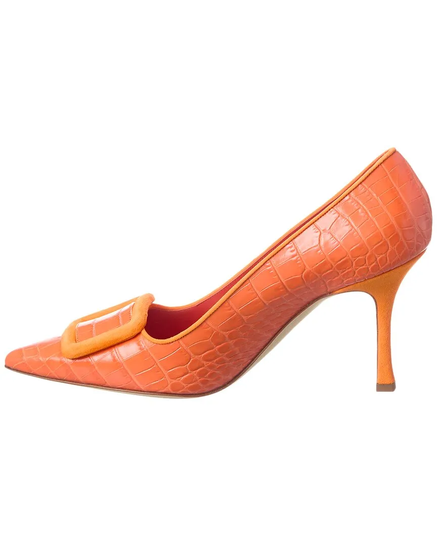 Manolo Blahnik Maysale 90 Croc-Embossed Leather & Suede Pump