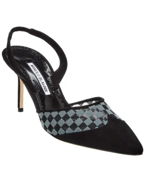 Manolo Blahnik Mingosli 70 Mesh & Suede Slingback Pump