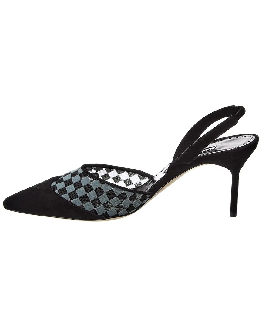 Manolo Blahnik Mingosli 70 Mesh & Suede Slingback Pump