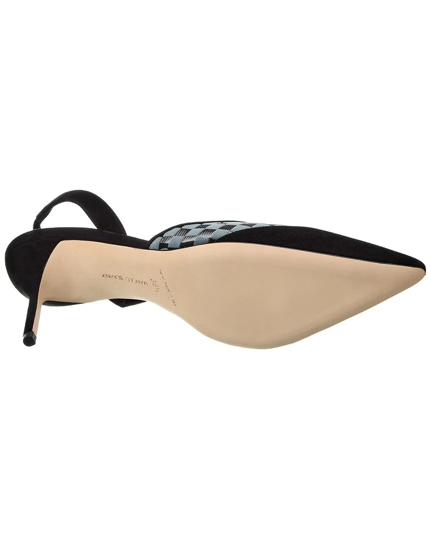 Manolo Blahnik Mingosli 70 Mesh & Suede Slingback Pump