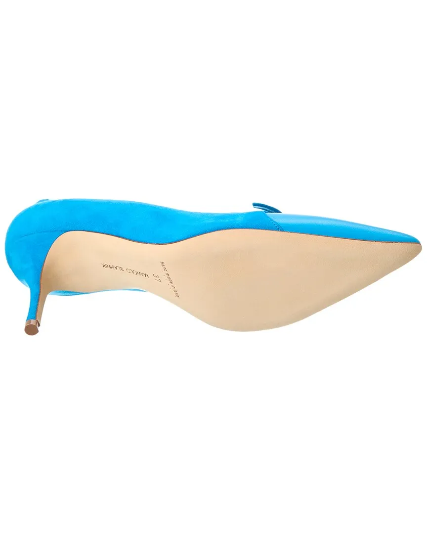 Manolo Blahnik Rinialo Bow 70 Suede & Leather Pump