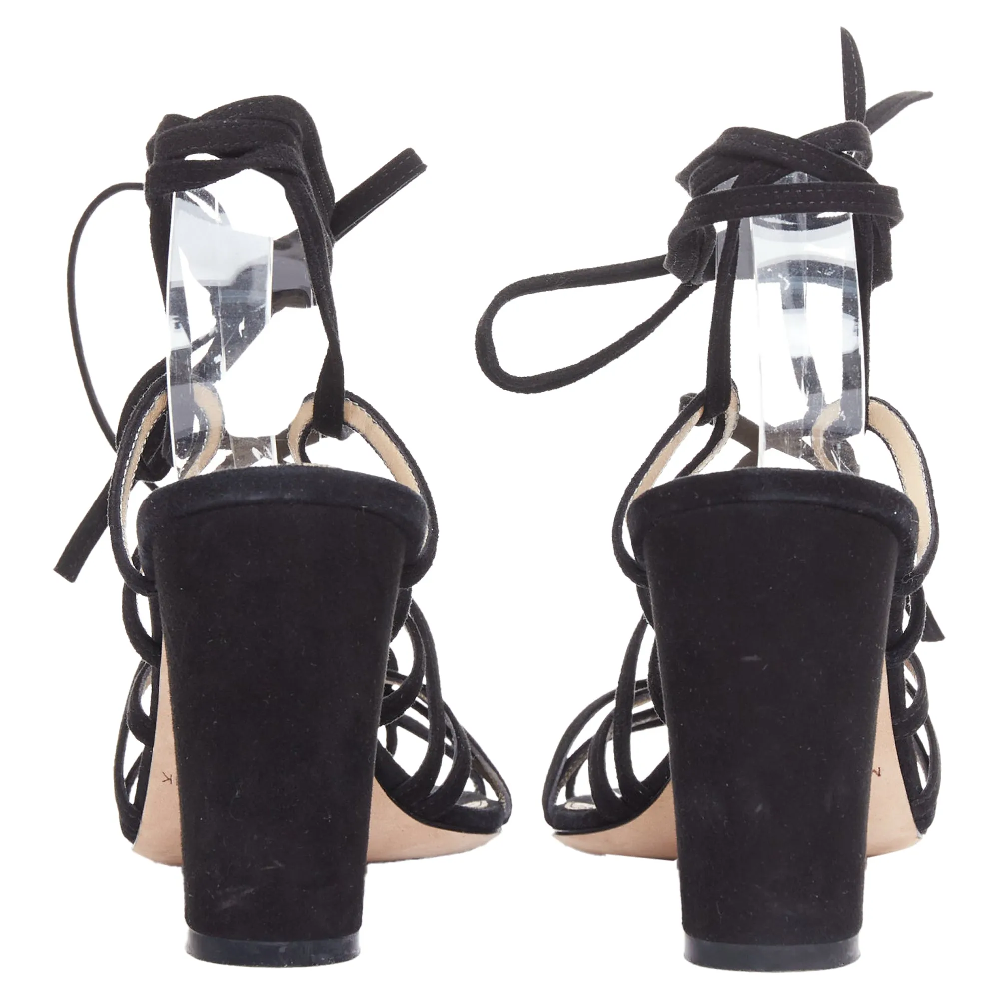 Manolo Blahnik suede leather lace up strappy block heels