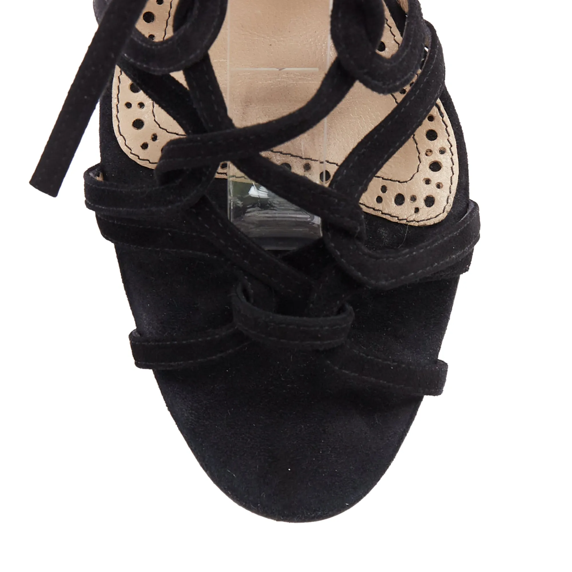 Manolo Blahnik suede leather lace up strappy block heels