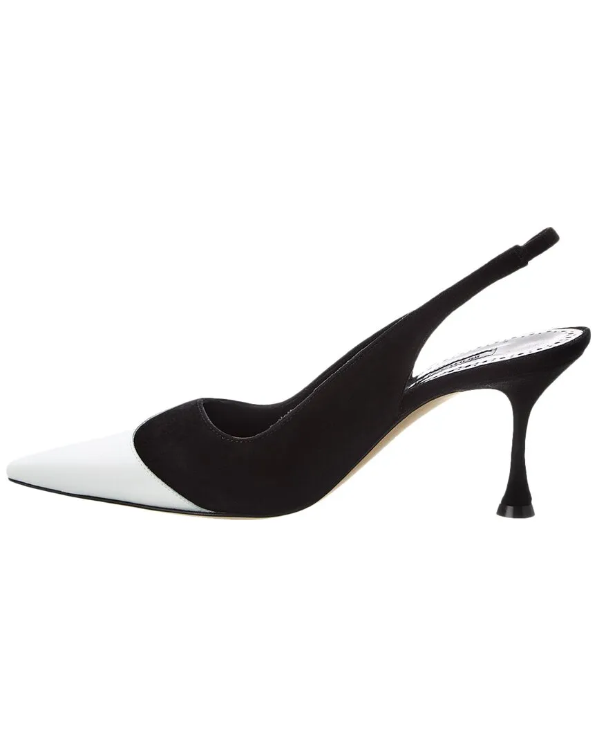 Manolo Blahnik Zaborus 70 Leather & Suede Slingback Pump