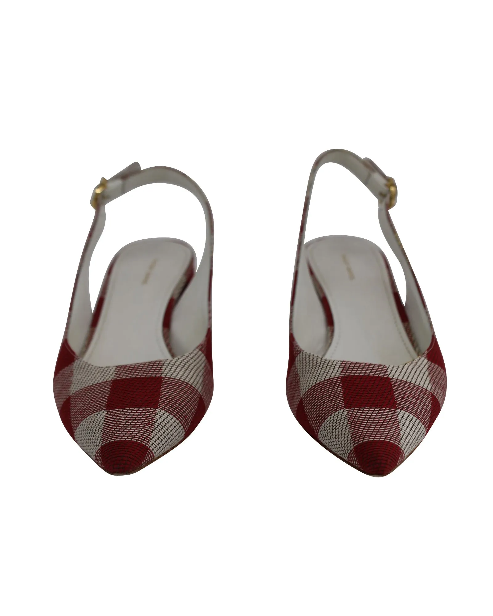Mansur Gavriel Check Slingback Pointed Pumps in Red Canvas