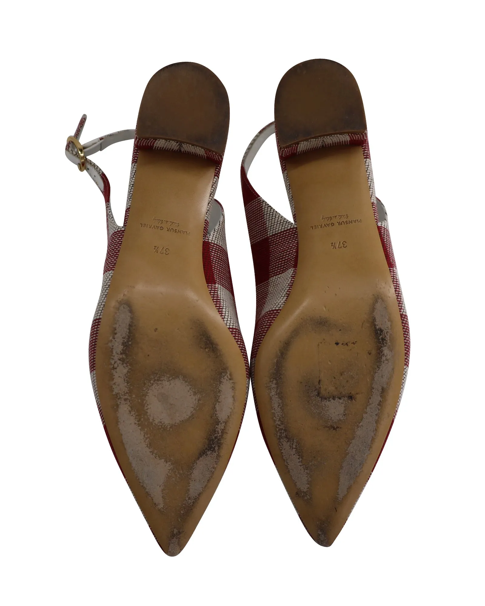 Mansur Gavriel Check Slingback Pointed Pumps in Red Canvas