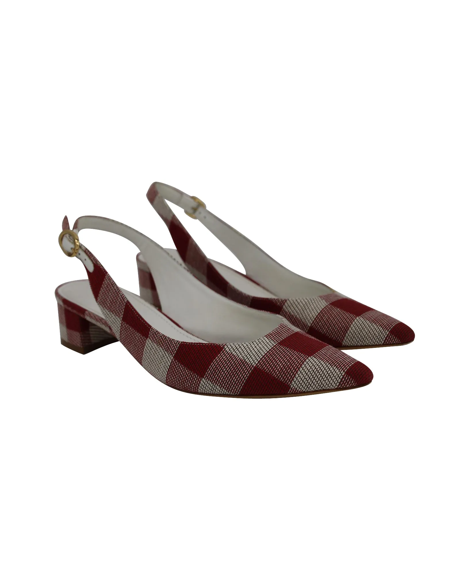 Mansur Gavriel Check Slingback Pointed Pumps in Red Canvas