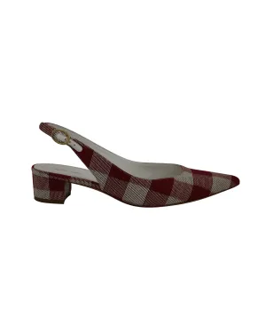 Mansur Gavriel Check Slingback Pointed Pumps in Red Canvas