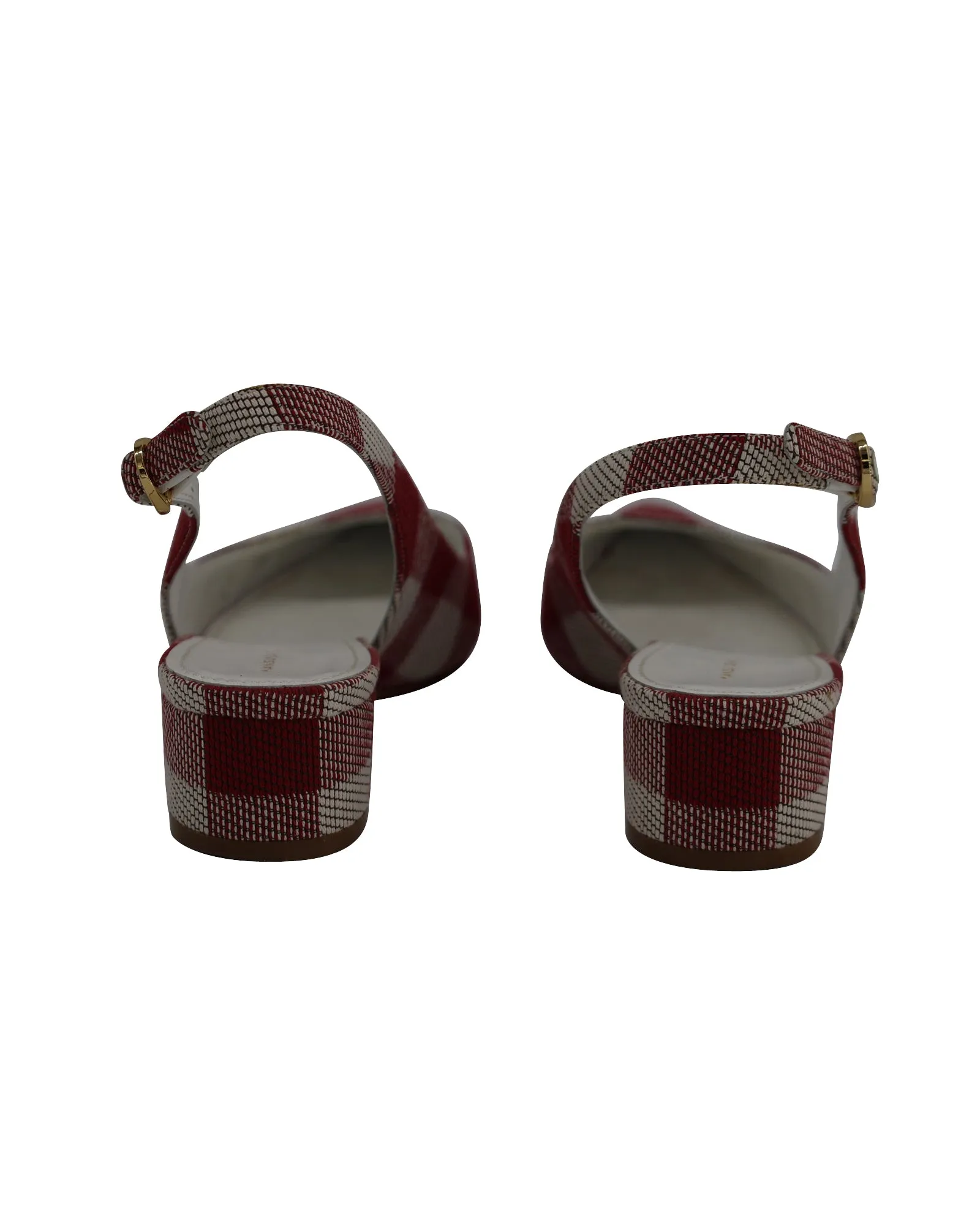 Mansur Gavriel Check Slingback Pointed Pumps in Red Canvas