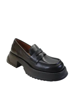 Marni Womens Black Leather Slip On Platform Heels Loafers Shoes