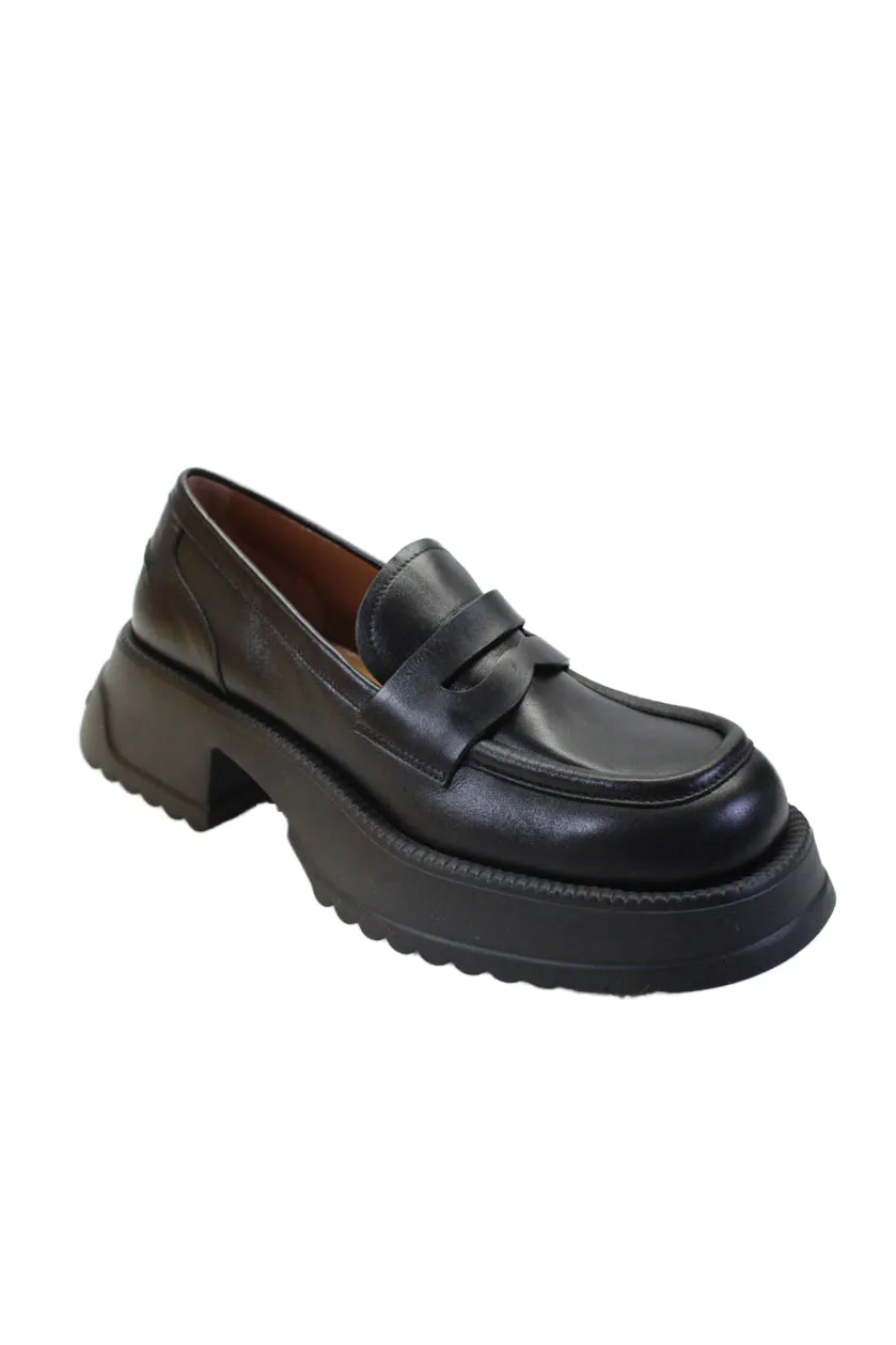 Marni Womens Black Leather Slip On Platform Heels Loafers Shoes
