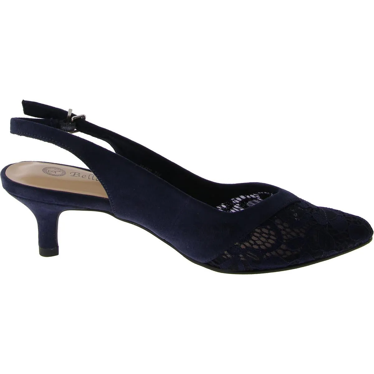 Marquette Womens Faux Suede Lace Inset Slingback Heels