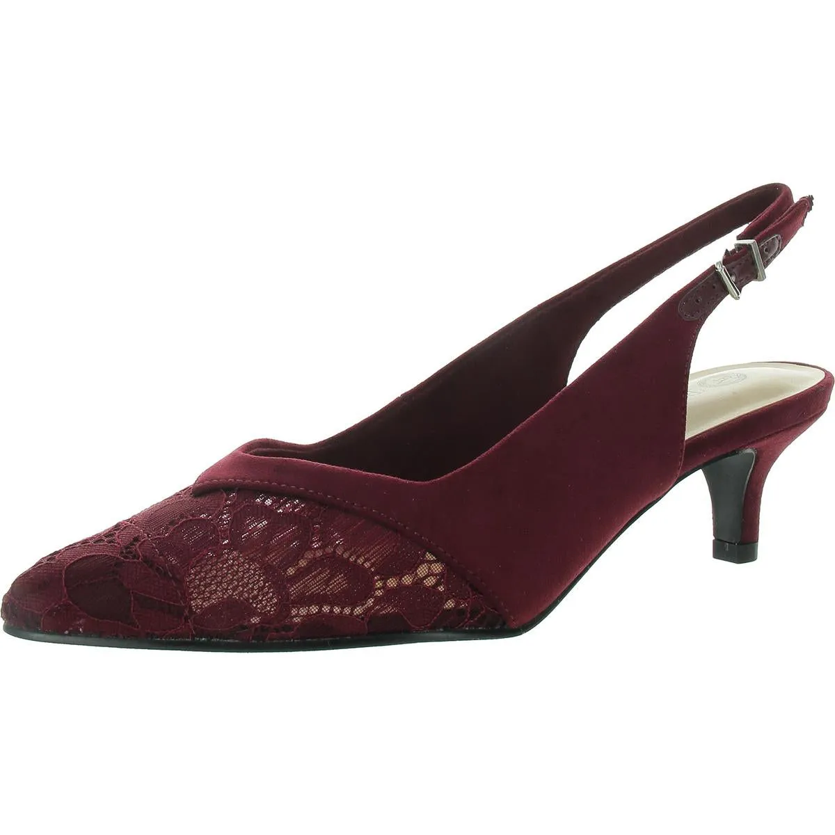 Marquette Womens Faux Suede Lace Inset Slingback Heels