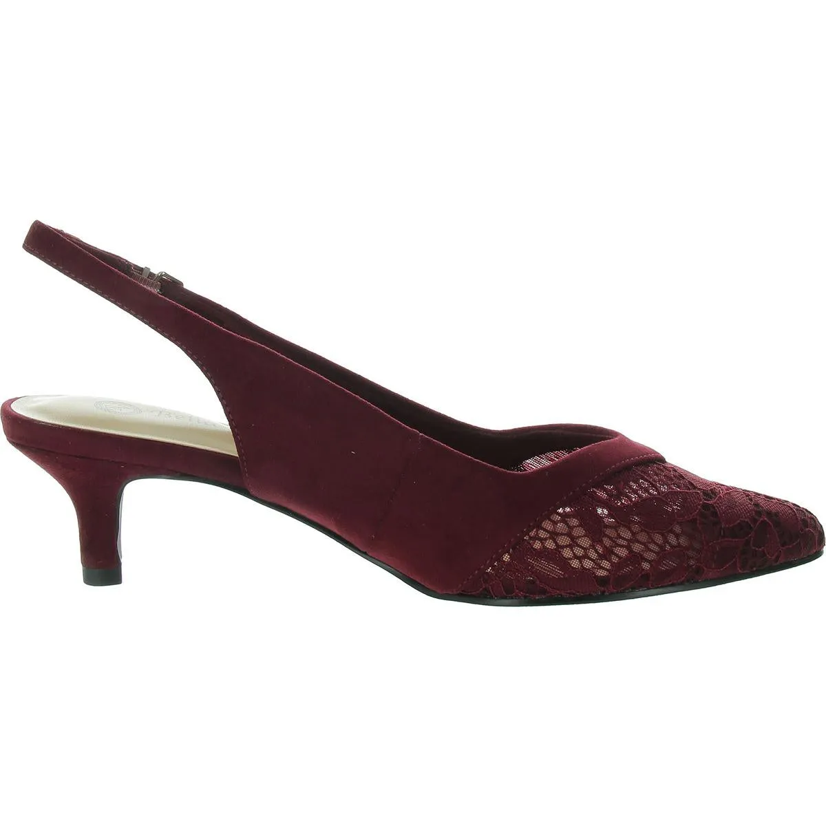 Marquette Womens Faux Suede Lace Inset Slingback Heels