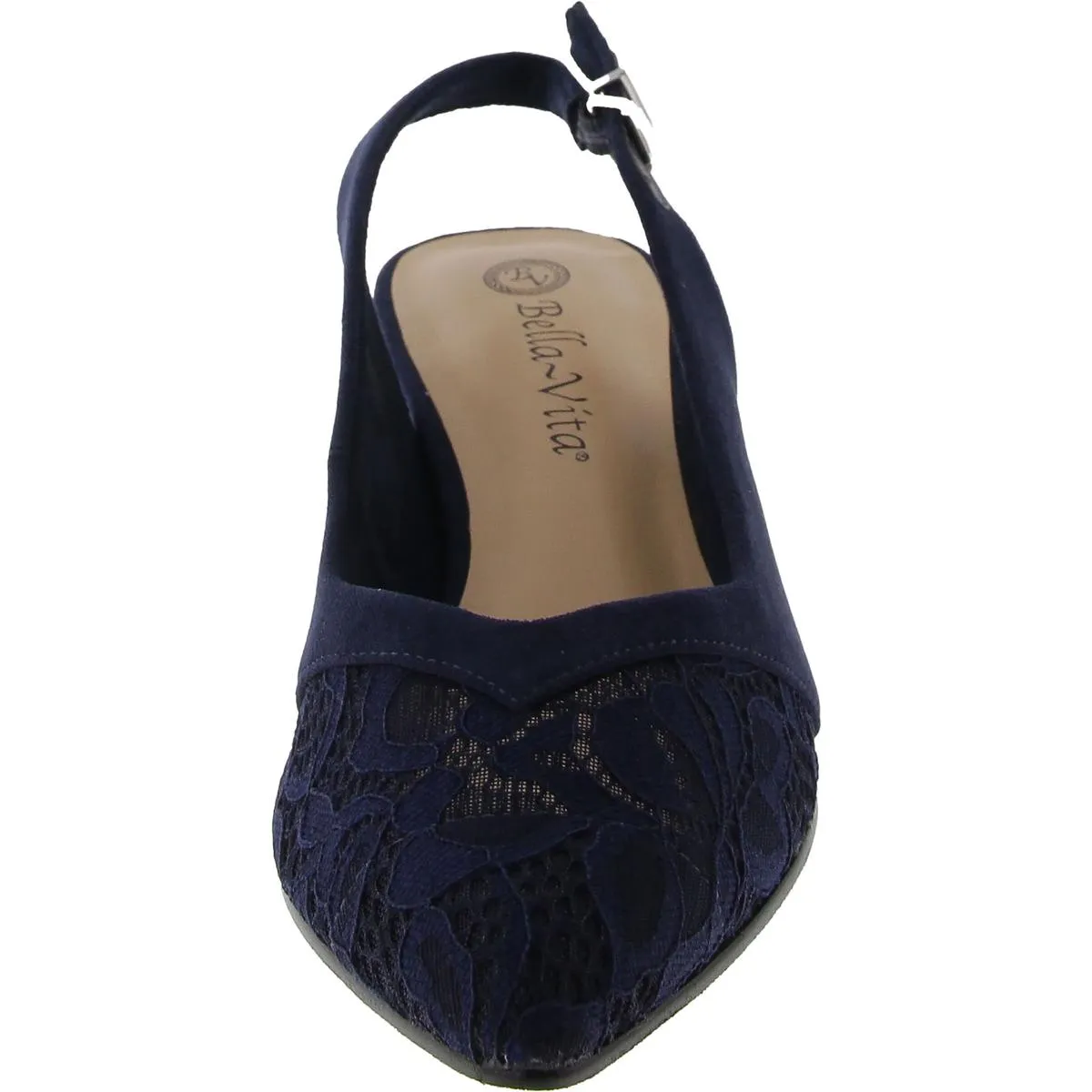 Marquette Womens Faux Suede Lace Inset Slingback Heels