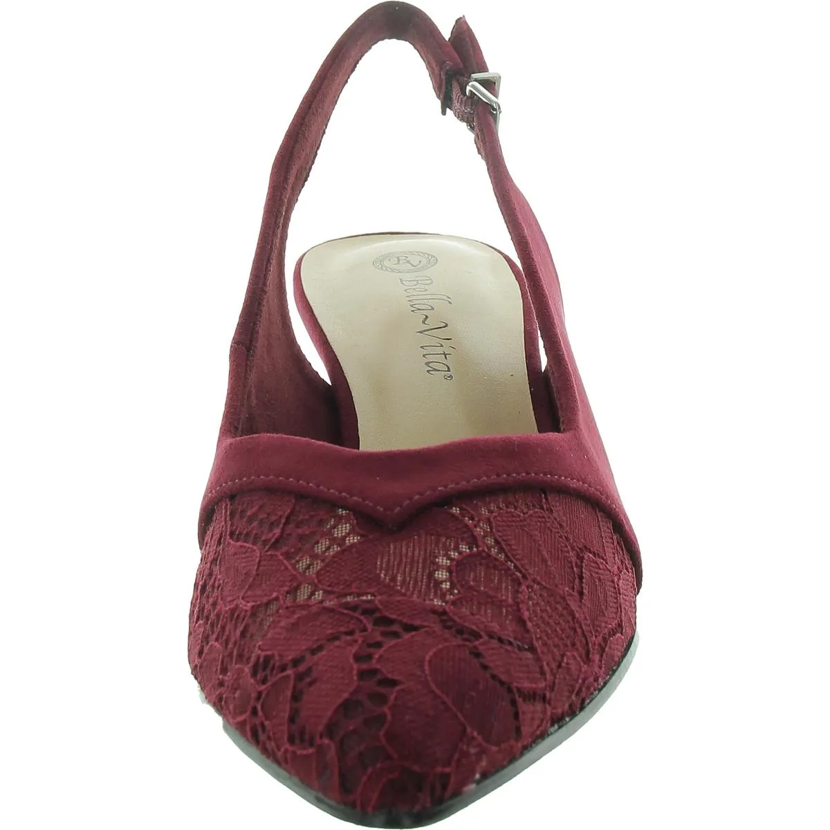 Marquette Womens Faux Suede Lace Inset Slingback Heels