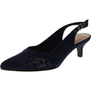 Marquette Womens Faux Suede Lace Inset Slingback Heels