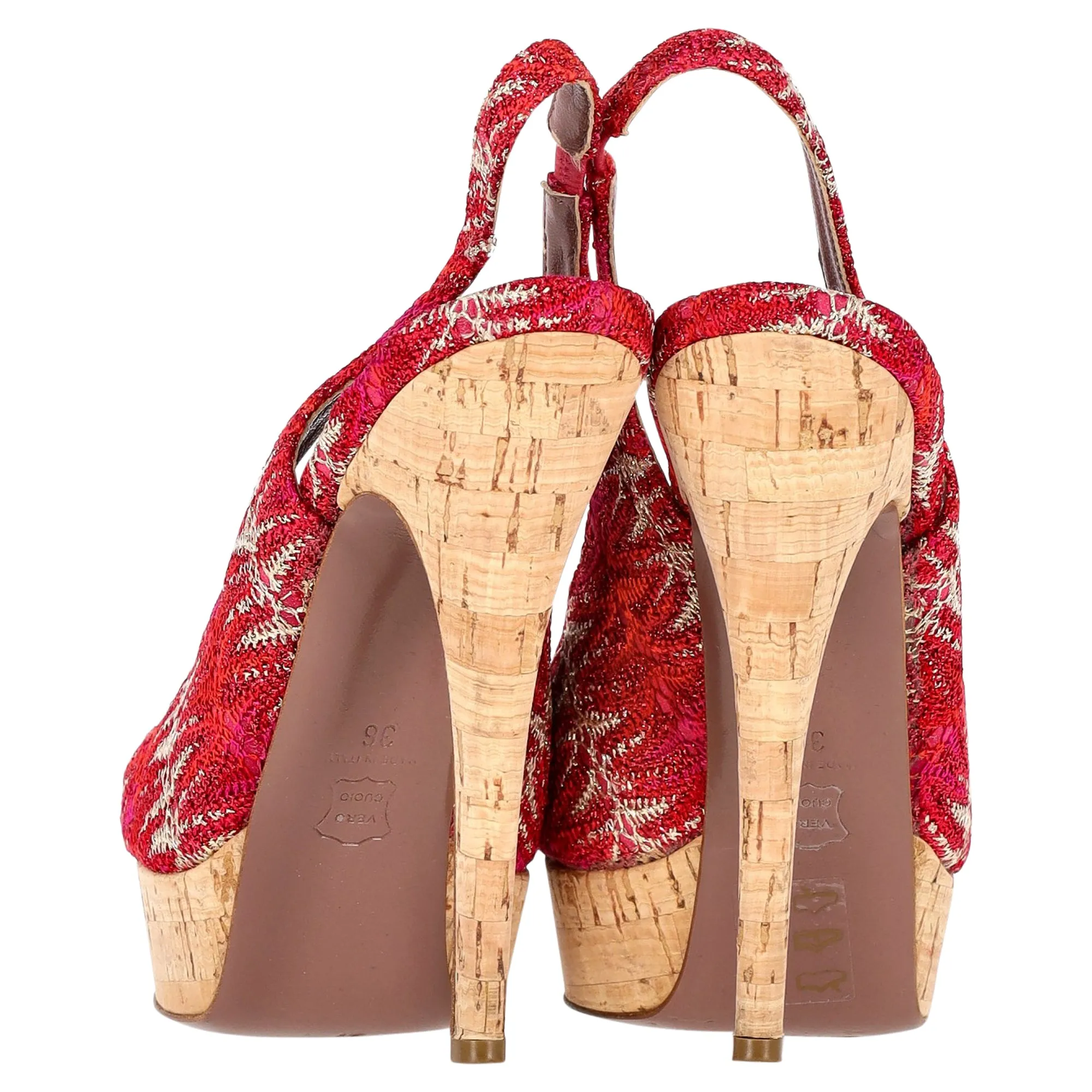 Missoni Slingback Platform Sandals in Red Crocheted Viscose