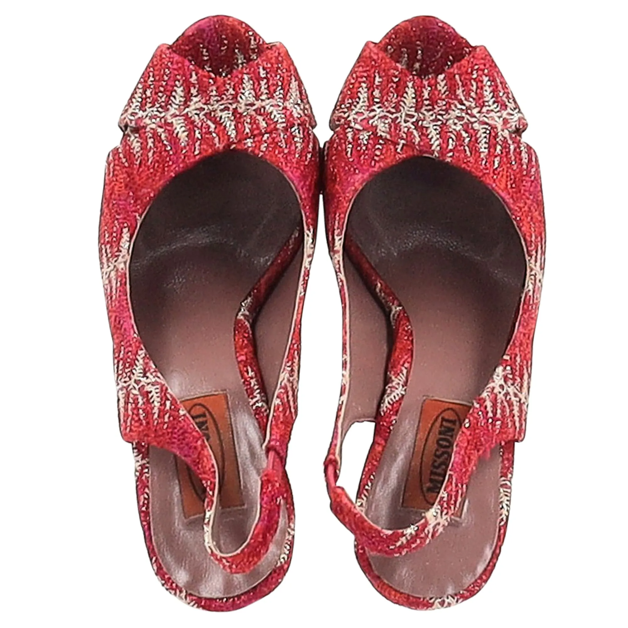 Missoni Slingback Platform Sandals in Red Crocheted Viscose