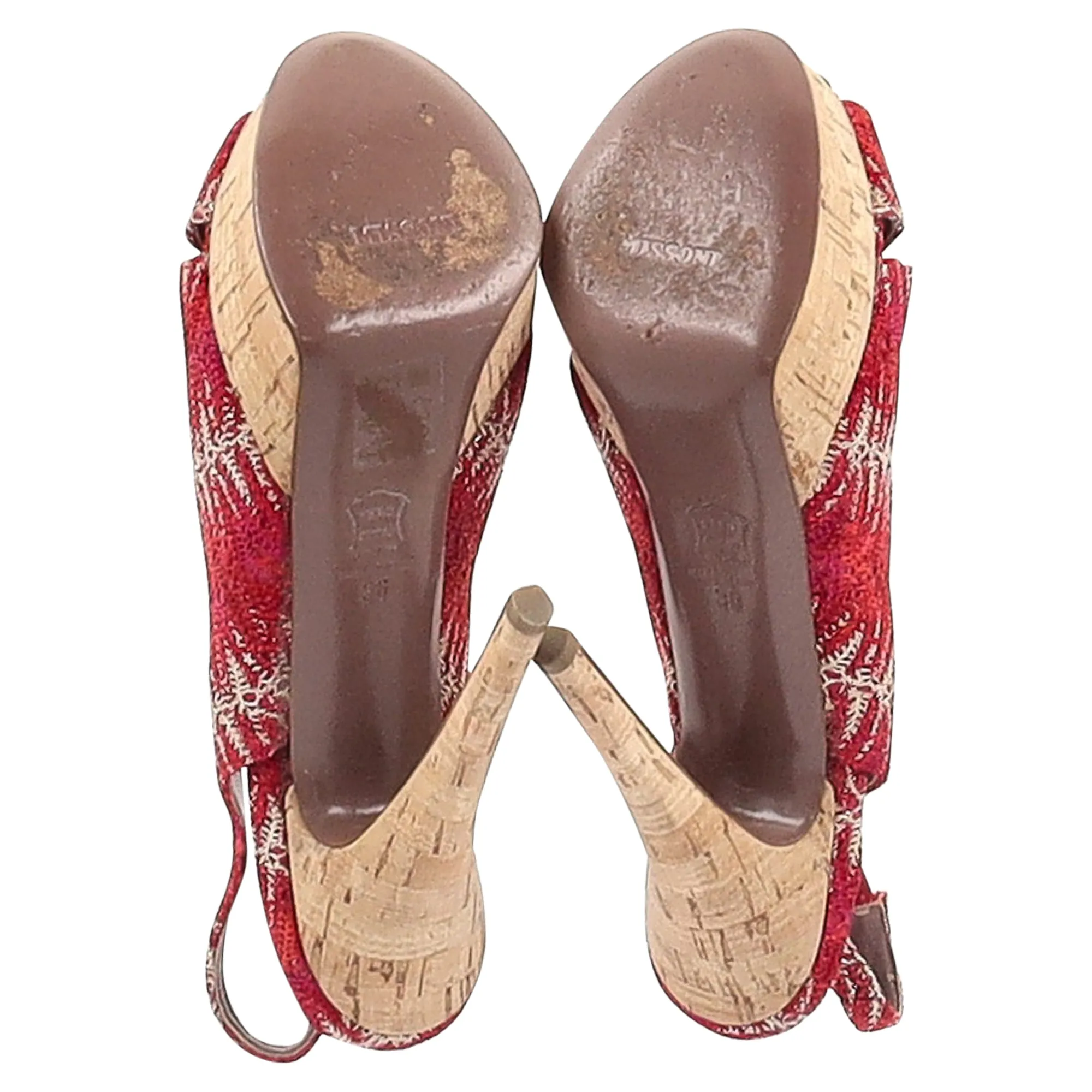 Missoni Slingback Platform Sandals in Red Crocheted Viscose