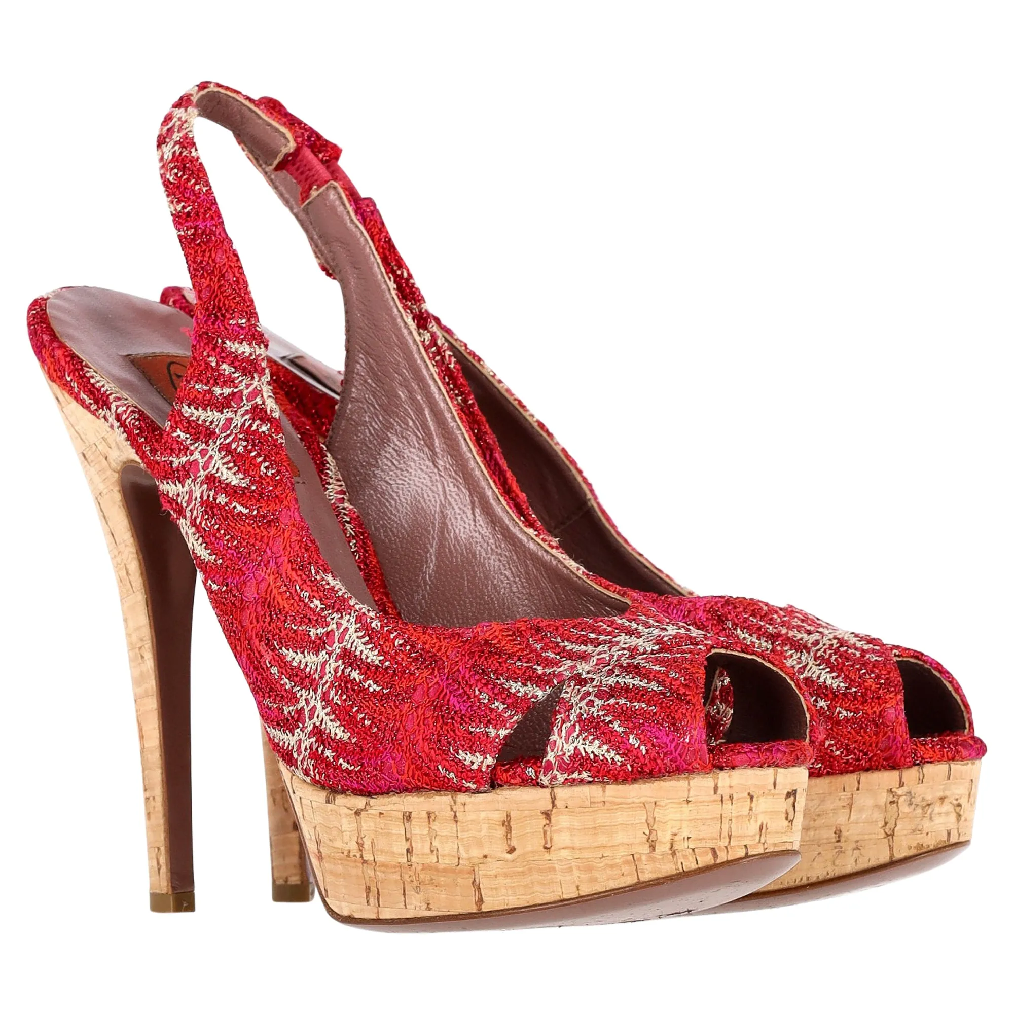 Missoni Slingback Platform Sandals in Red Crocheted Viscose