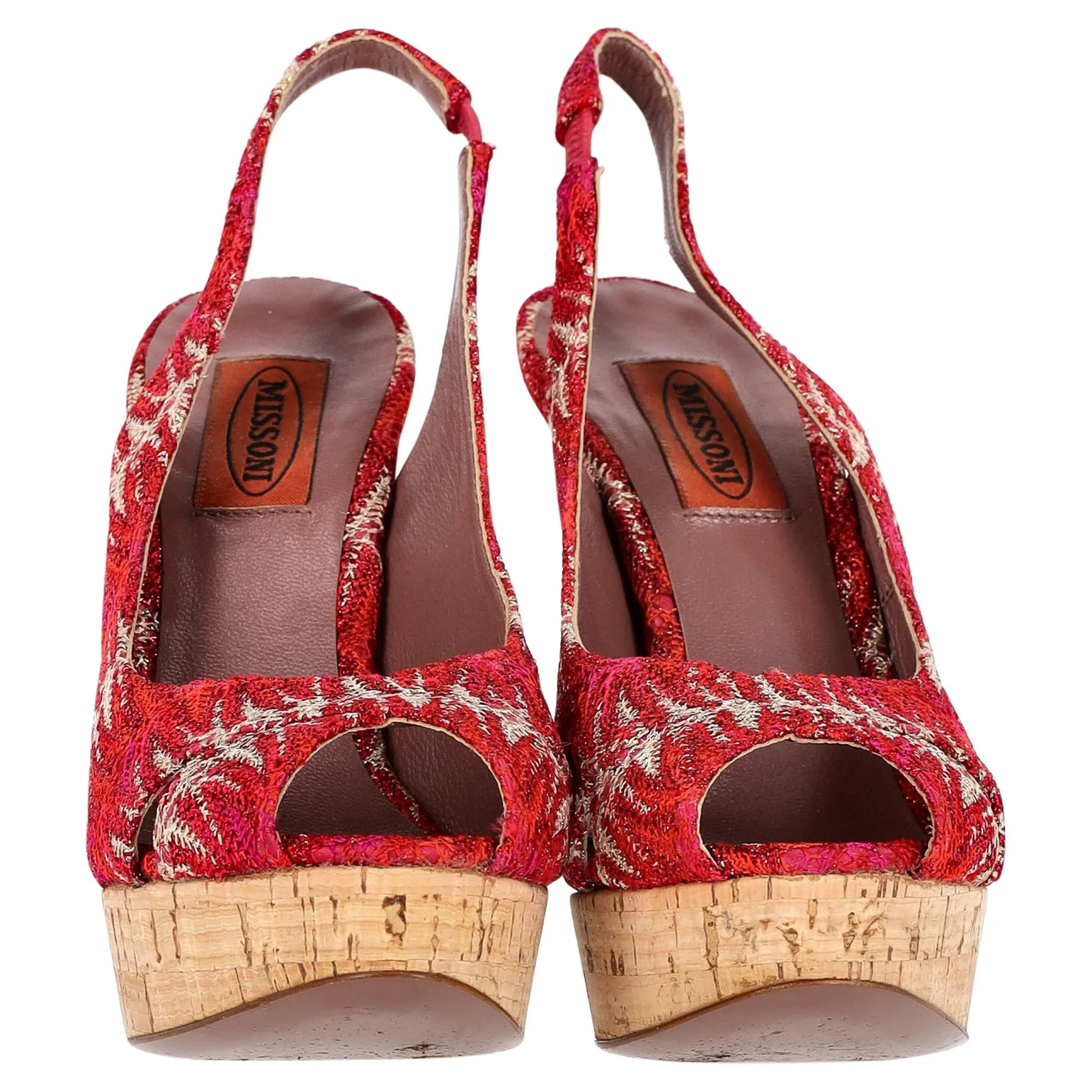Missoni Slingback Platform Sandals in Red Crocheted Viscose