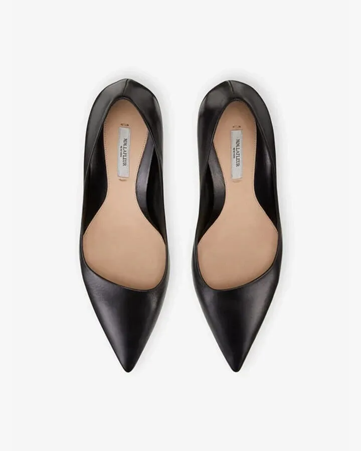 M.M.LaFleur Ginger Pump Women's 6 Black Leather Pointed Toe Stiletto Heel ZPO272 (Black,6)