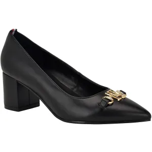 NANYA Womens Logo Faux Leather Block Heels