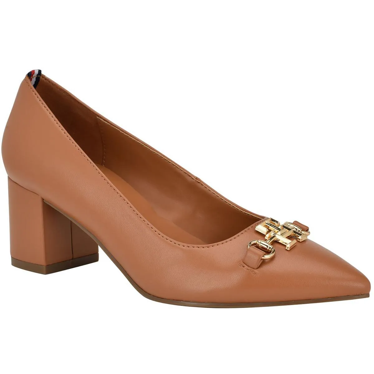 NANYA Womens Logo Faux Leather Block Heels