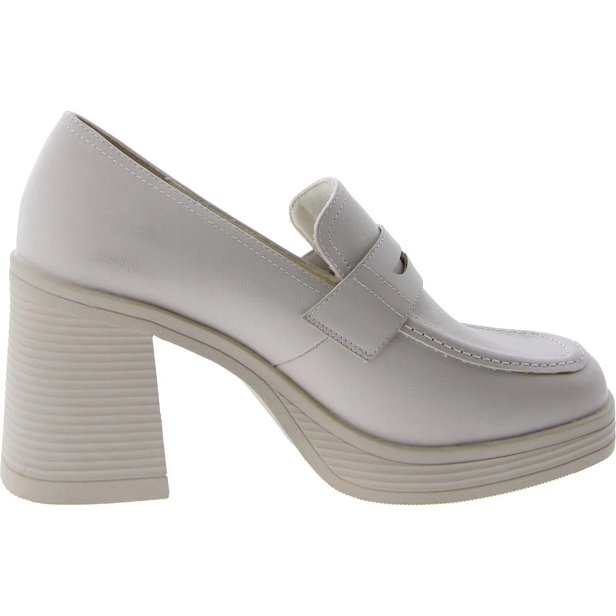 Natalia Womens Faux Leather Square Toe Loafer Heels