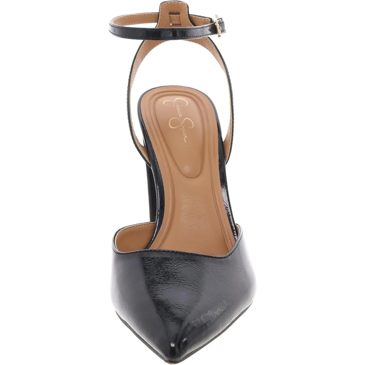 Nazela Womens Patent Pointed Toe Block Heels