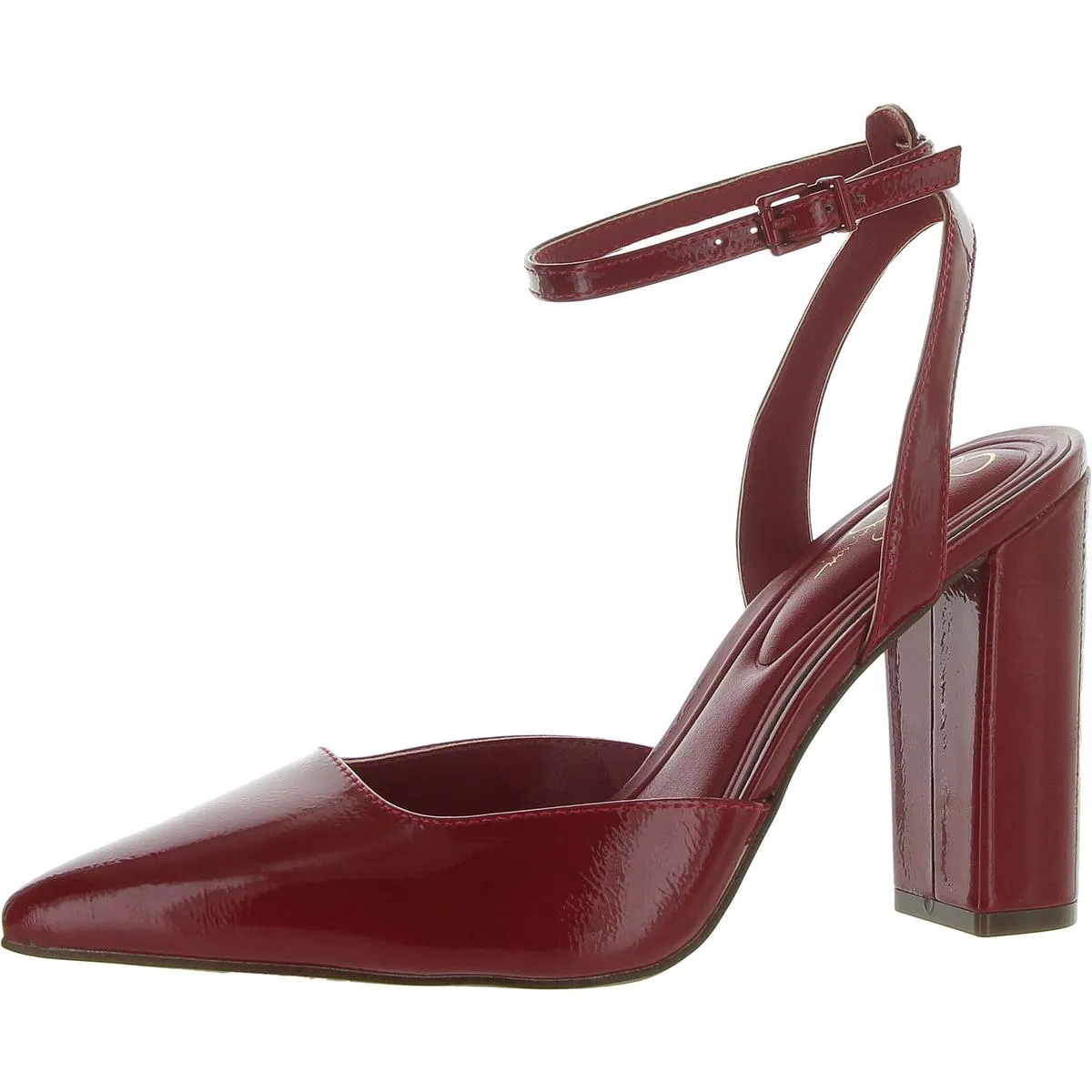 Nazela Womens Patent Pointed Toe Block Heels