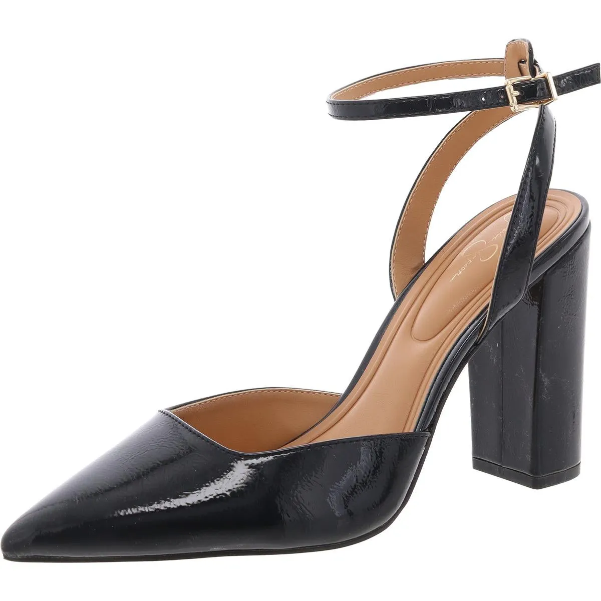 Nazela Womens Patent Pointed Toe Block Heels