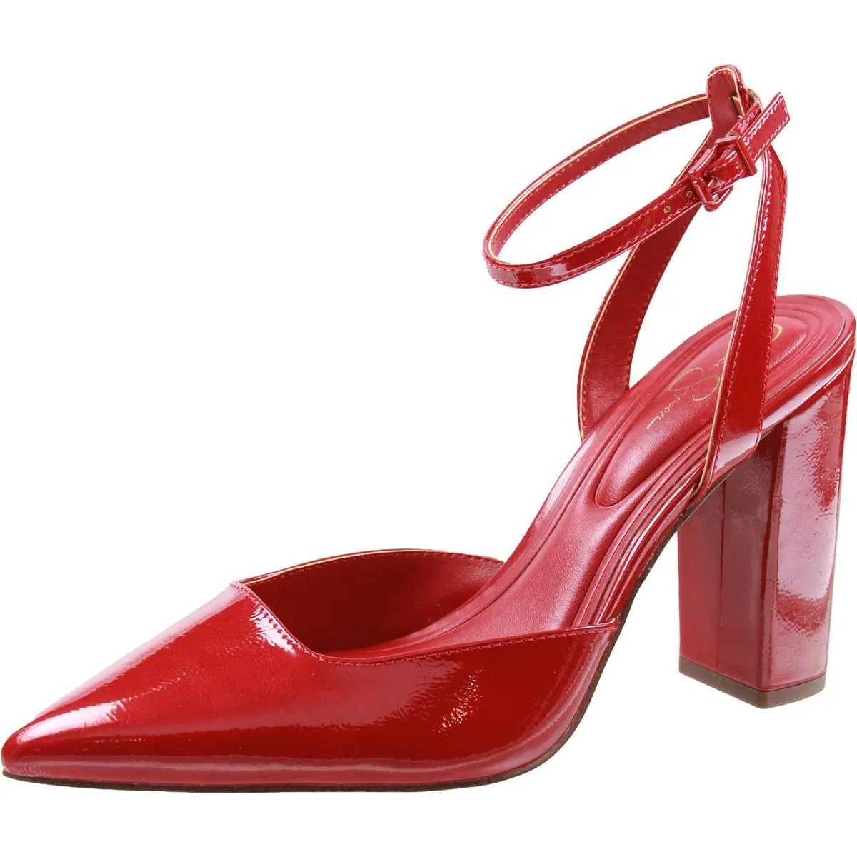 Nazela Womens Patent Pointed Toe Block Heels