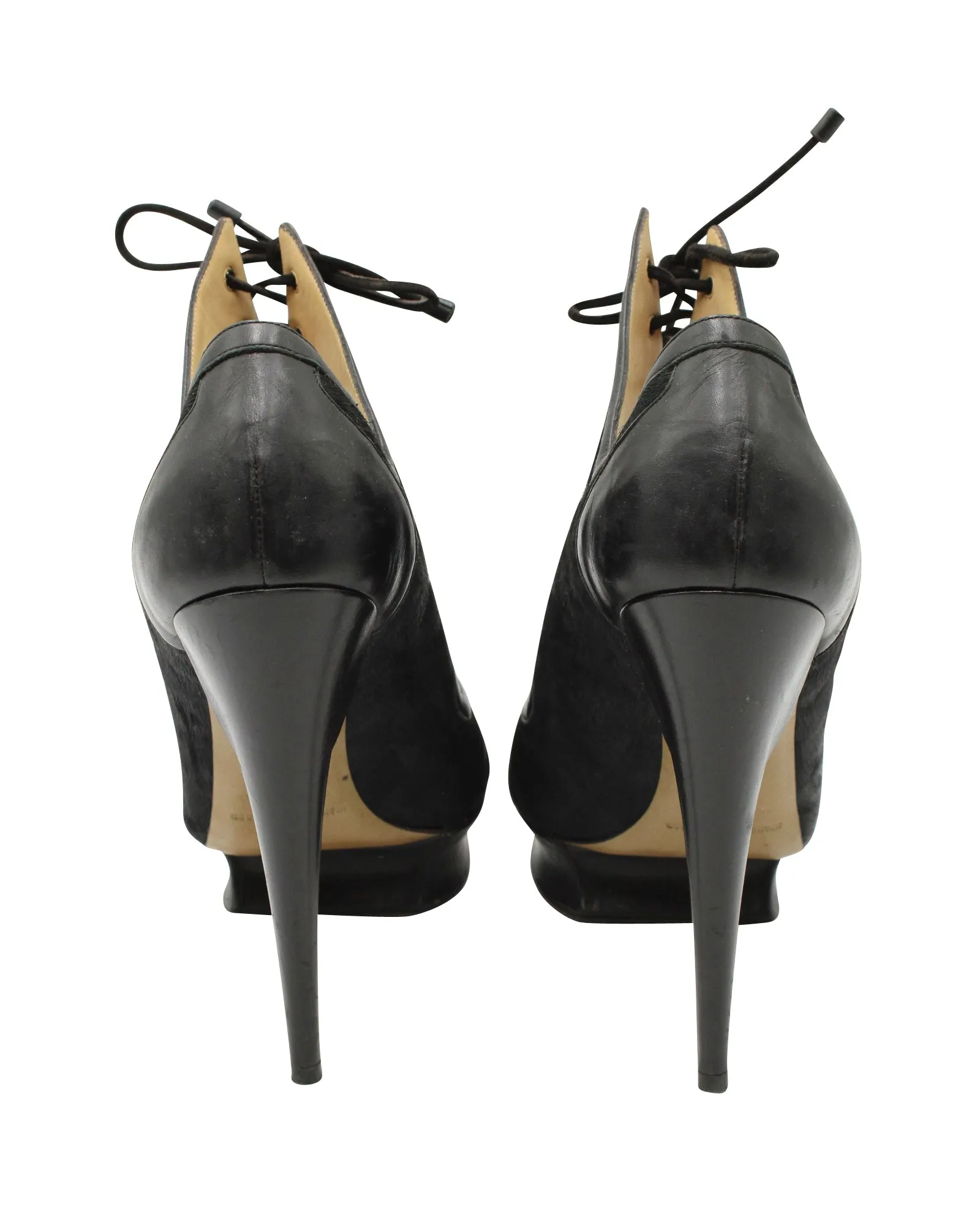 Nicholas Kirkwood Caged Lace Up Heeled Sandals in Black Pony Hair